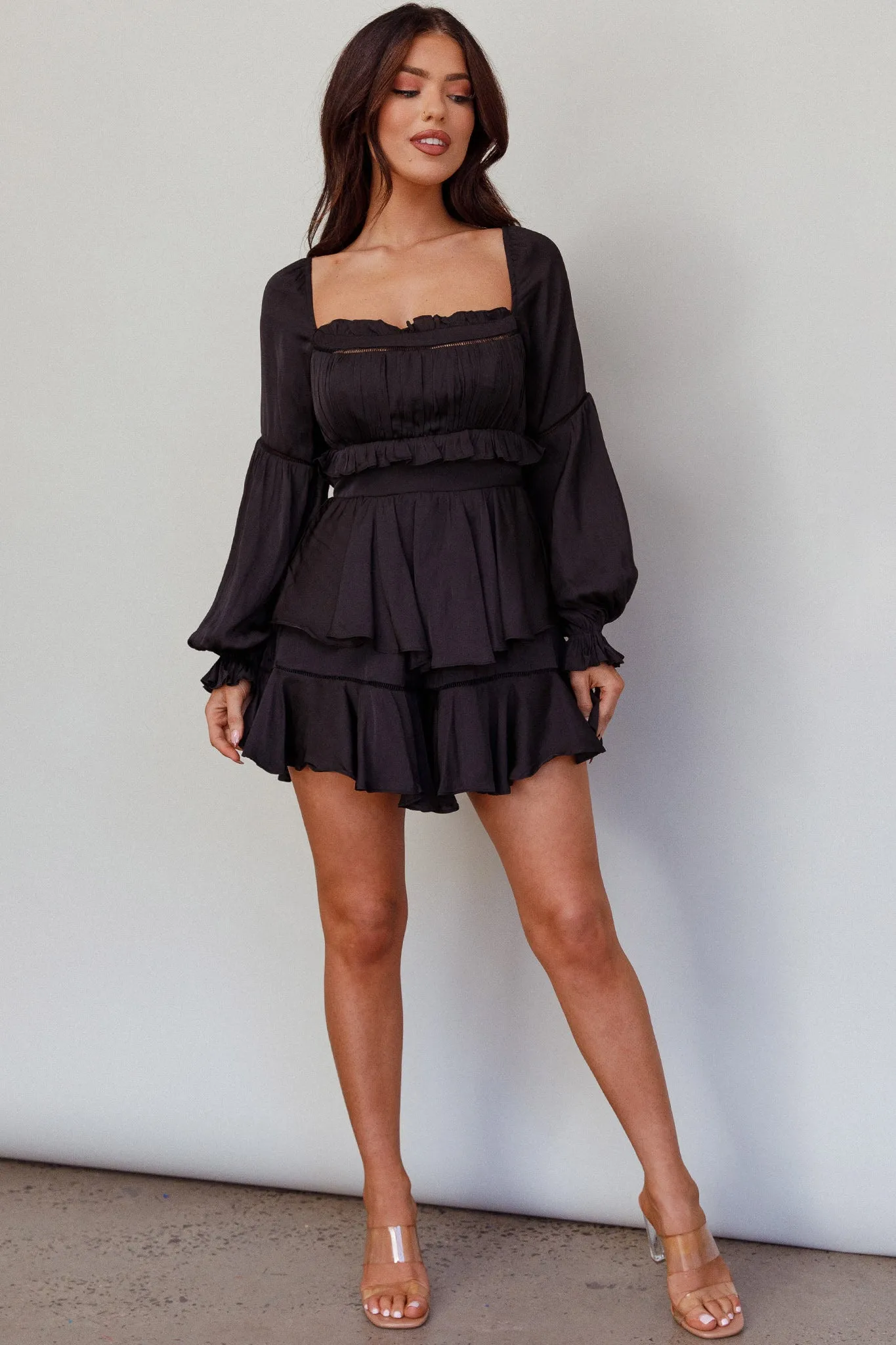 Alabama Long Sleeve Satin Romper Black