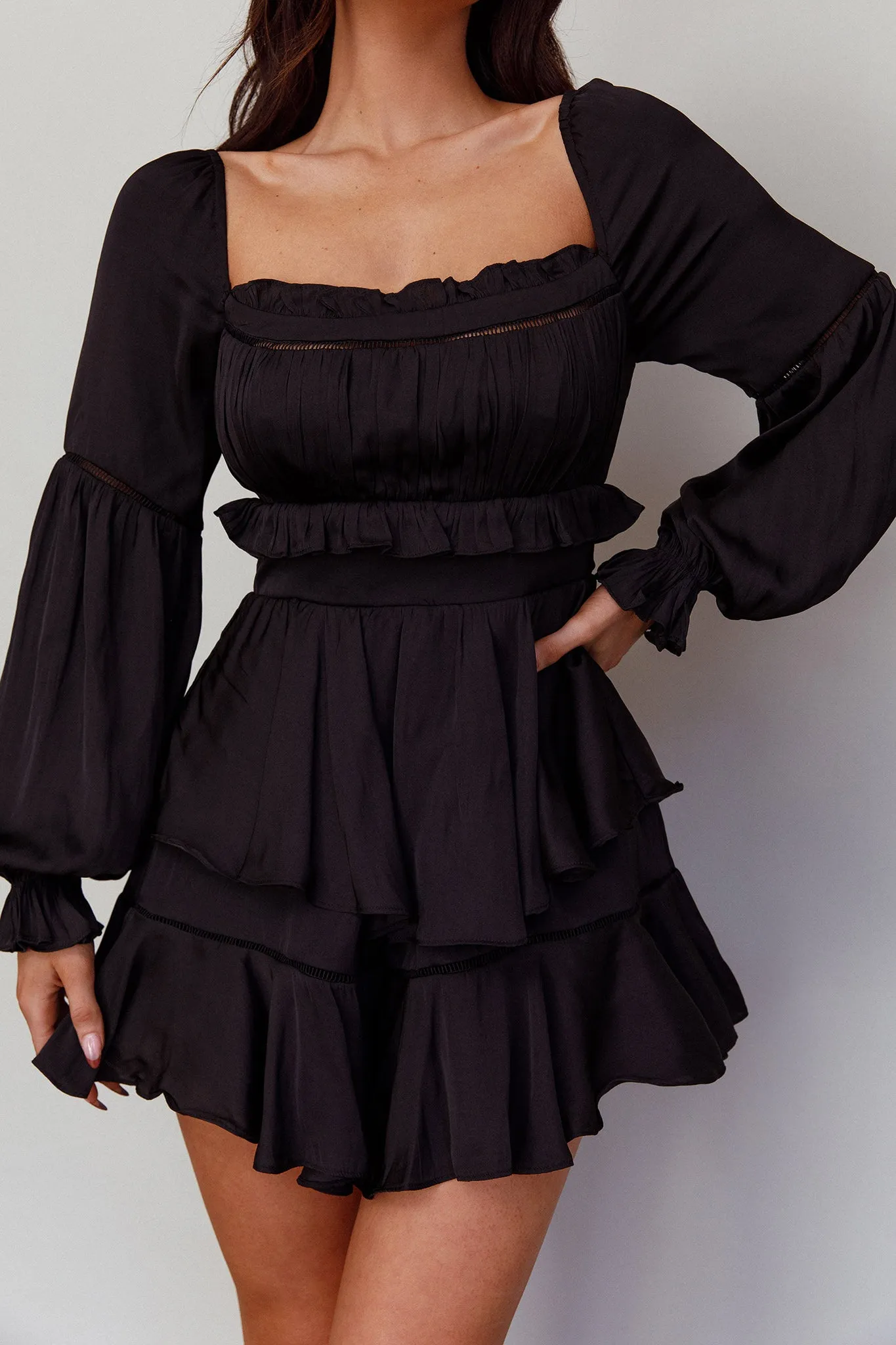 Alabama Long Sleeve Satin Romper Black