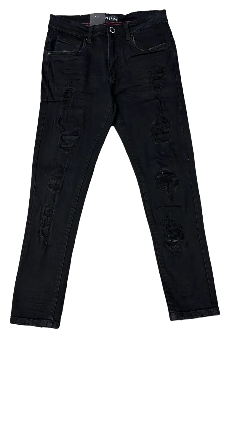 Arketype Black Jeans Men's Slim Fit Ripped Stretch Denim