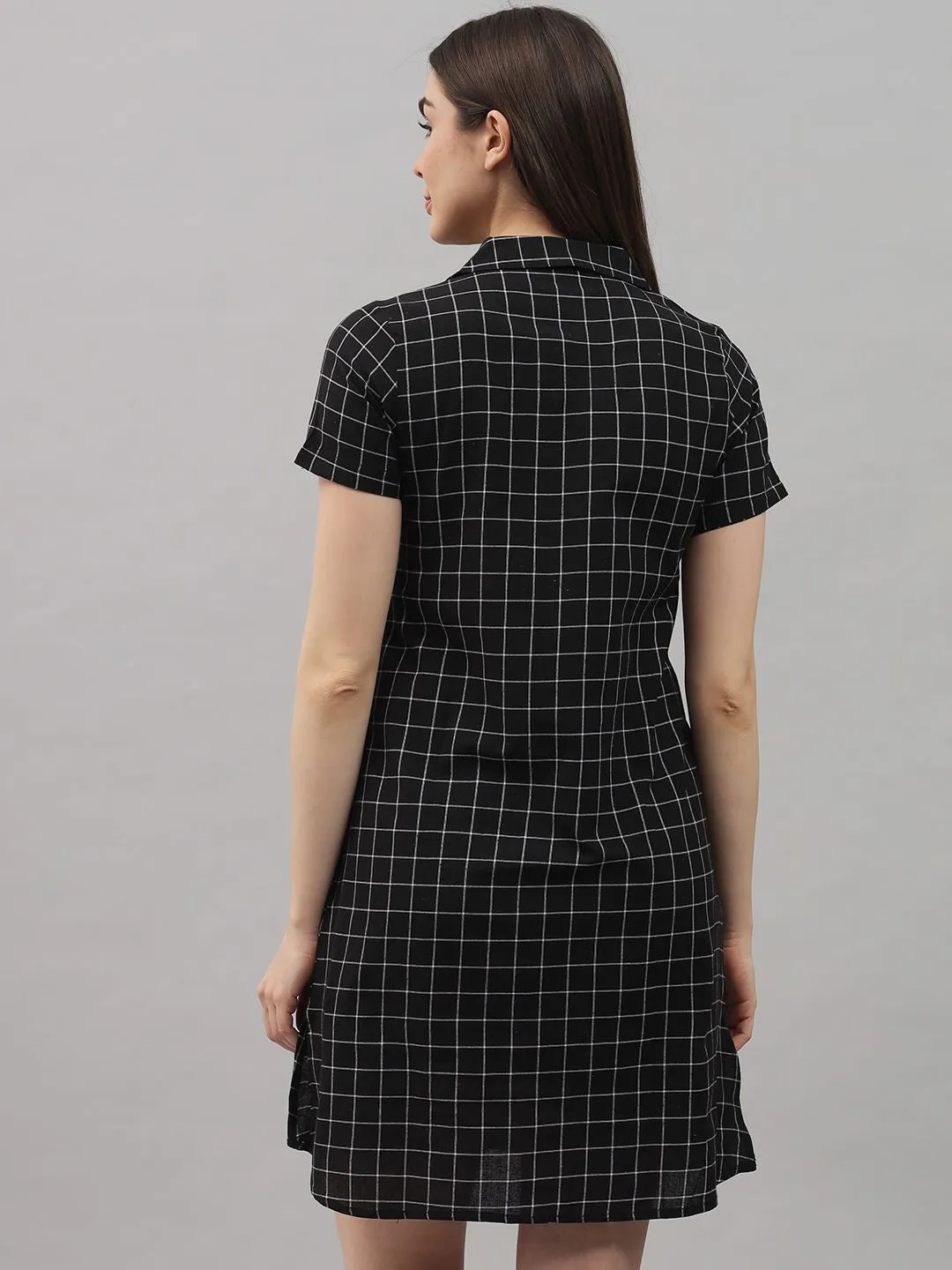 Black and White Check Knee Length Rayon Sleep Shirt by Shararat