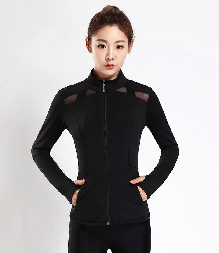 Black Mesh Patchwork Sport Jackets