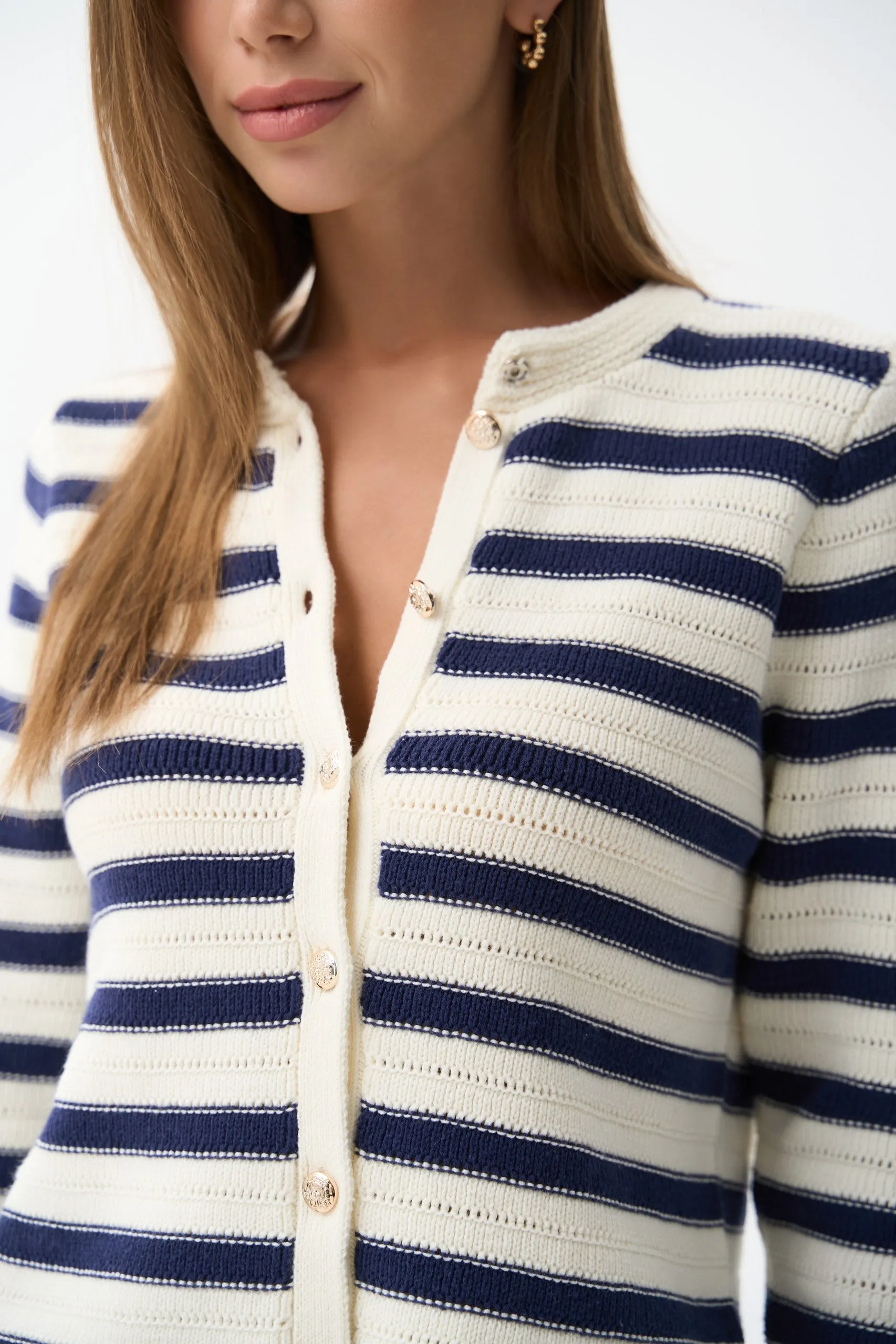 Blue Striped Knit Cardigan