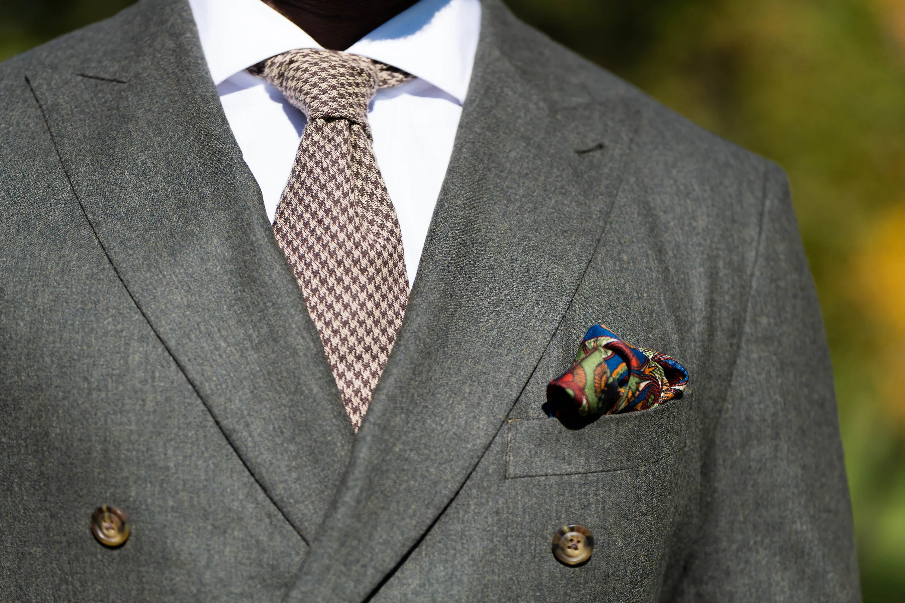 Brown & Beige Houndstooth Silk Bourette Tie