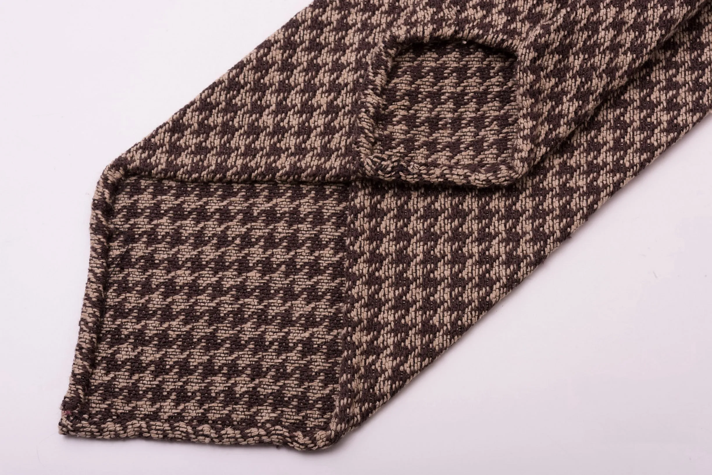 Brown & Beige Houndstooth Silk Bourette Tie