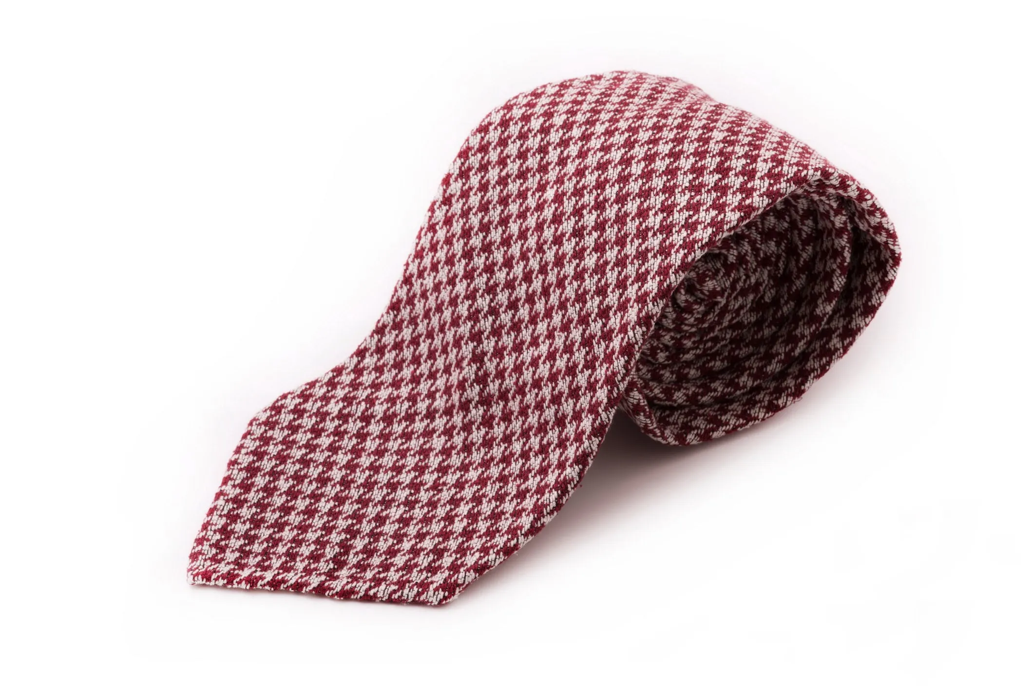 Burgundy & Cream Houndstooth Silk Bourette Tie