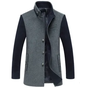 Casual Patchwork Wool Trench Coat