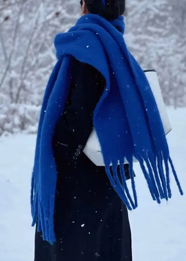 Chic Blue Tasseled Thick Warm Faux Cashmere Shawl ML2260