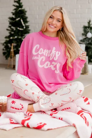 Comfy and Cozy Pink Oversized Graphic Sweatshirt