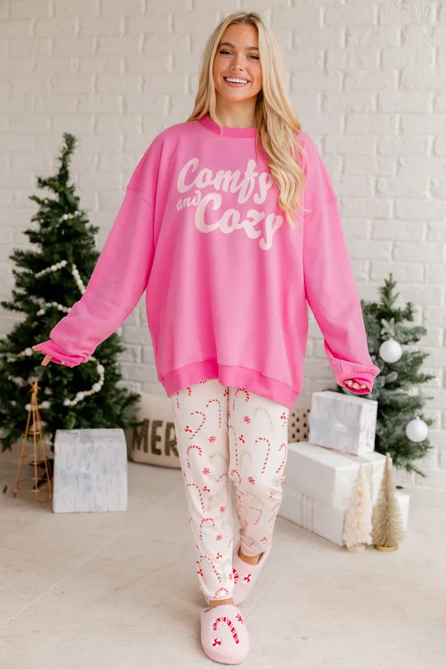 Comfy and Cozy Pink Oversized Graphic Sweatshirt