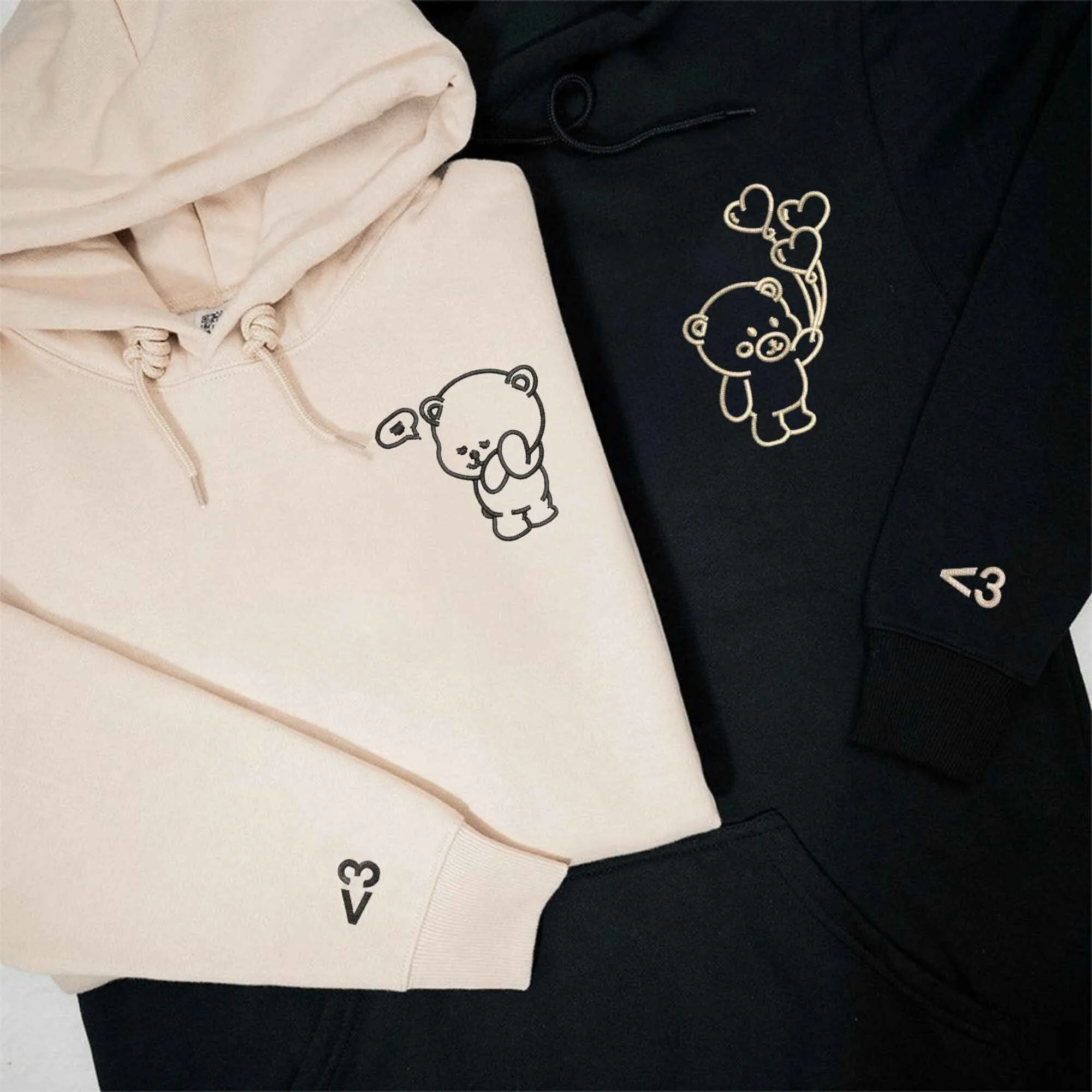 Custom Embroidered Bear Matching Couple Hoodies | Perfect Anniversary Gifts For Couples