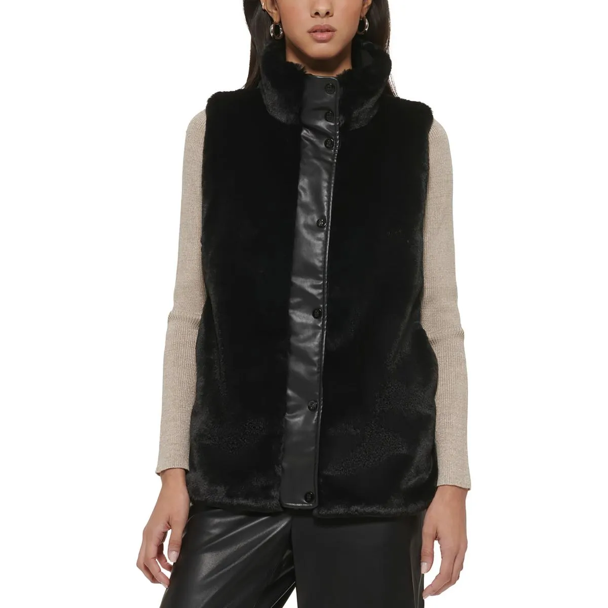 DKNY Womens Faux Fur Quilted Outerwear Vest