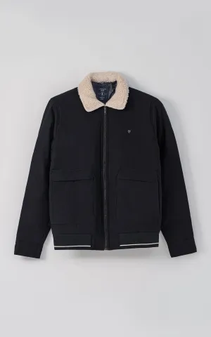 FAUX COLLAR F/S QUILTED JACKET BLACK