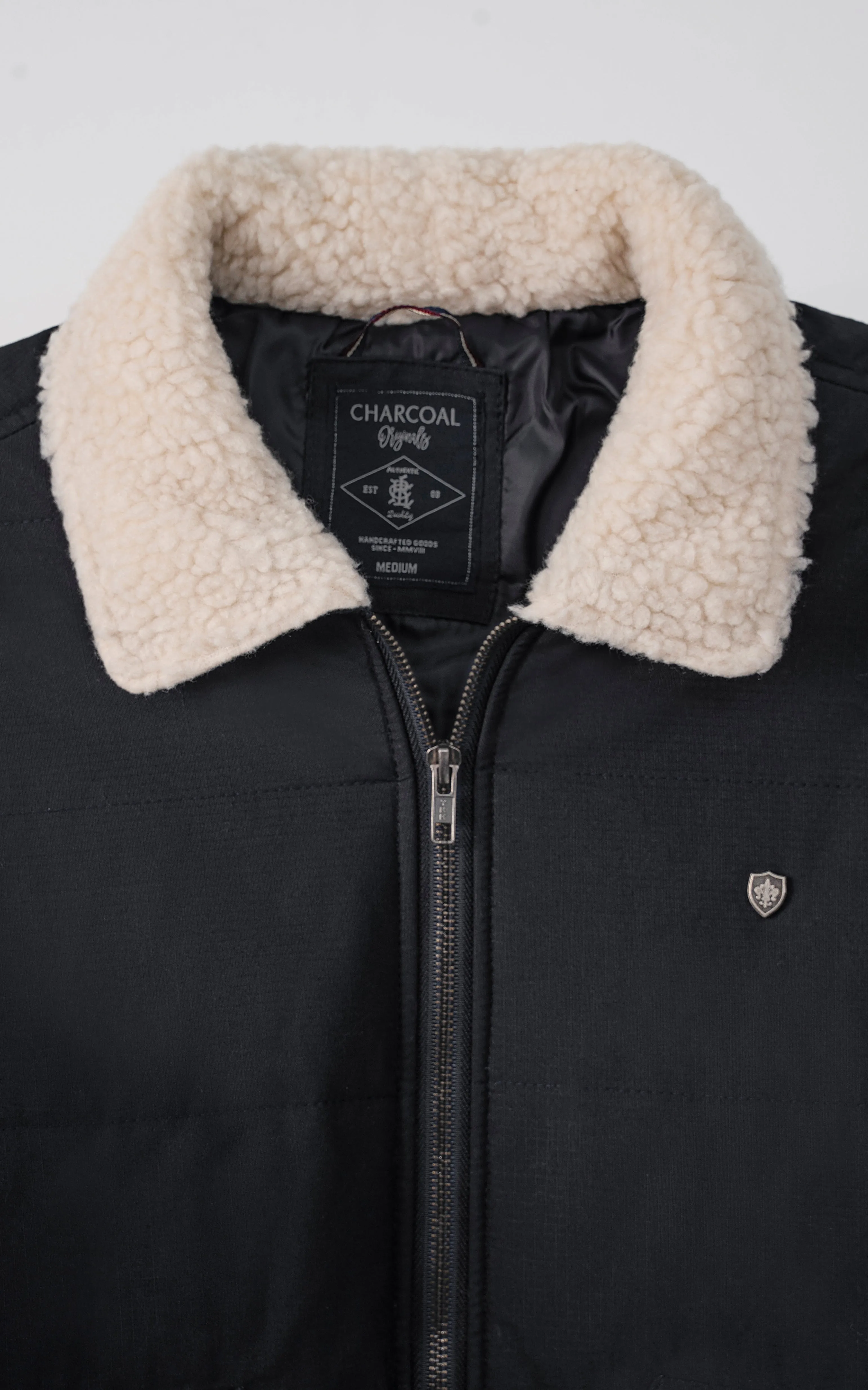 FAUX COLLAR F/S QUILTED JACKET BLACK