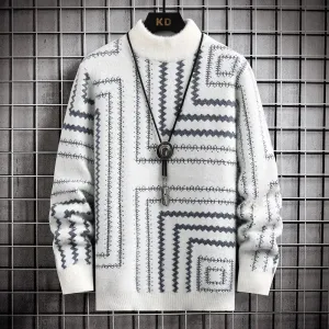 Fusion Sweater: Men's High Street Casual Round Neck Sweater for a Warm and Trendy Autumn/Winter Look