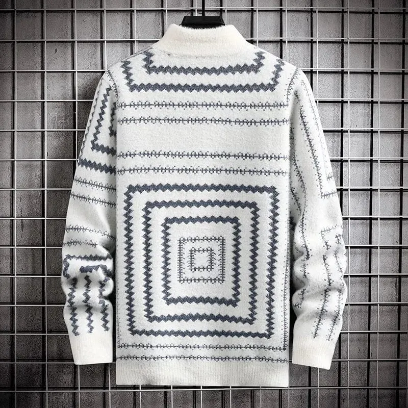 Fusion Sweater: Men's High Street Casual Round Neck Sweater for a Warm and Trendy Autumn/Winter Look