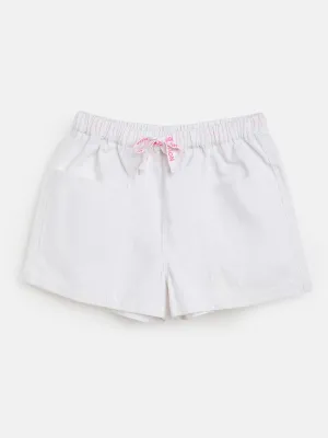 Girls White Twill Drawstring Shorts