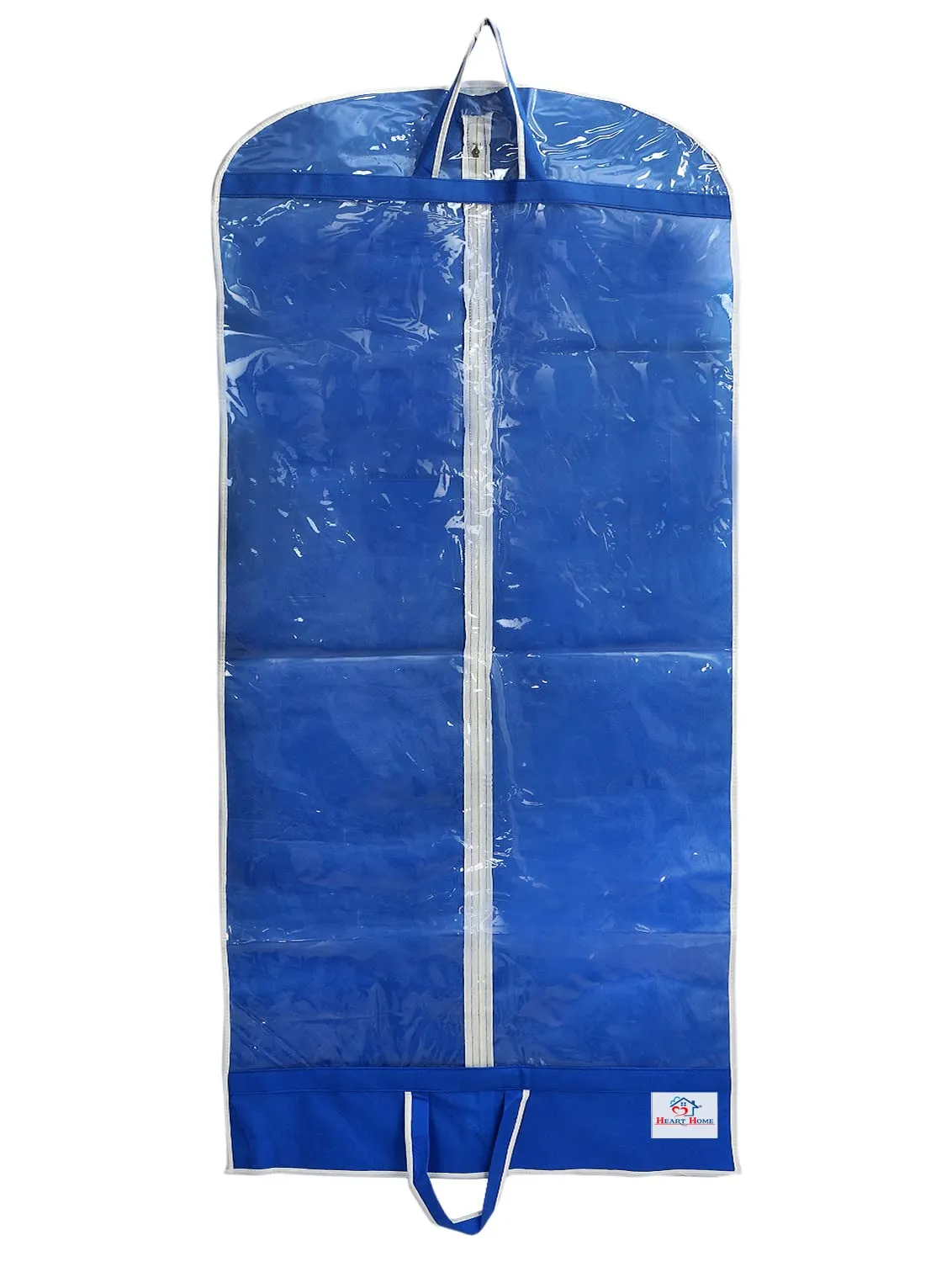 Heart Home Multiuses Non Woven Dust & Moistureproof Long Tranasparent Garment Cover With Zipper- Pack of 2 (Blue)-47HH01266