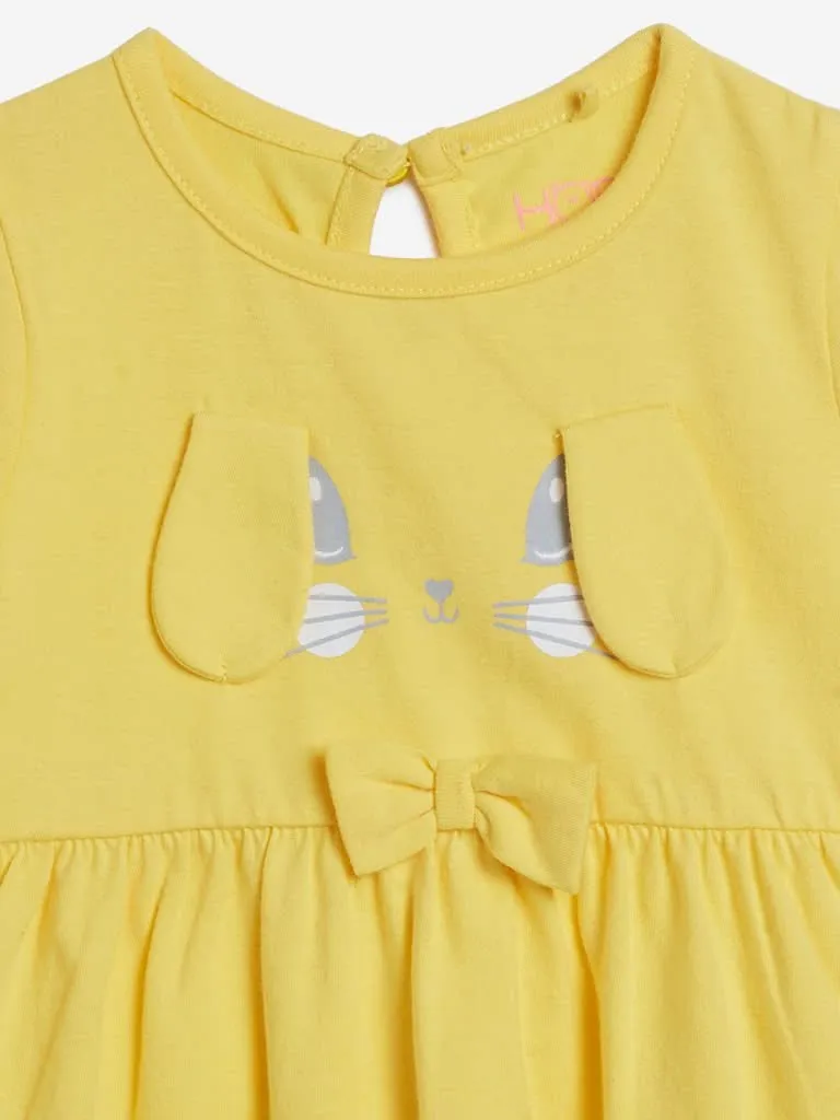 HOP Baby Yellow & Olive Print Dress Set of Two