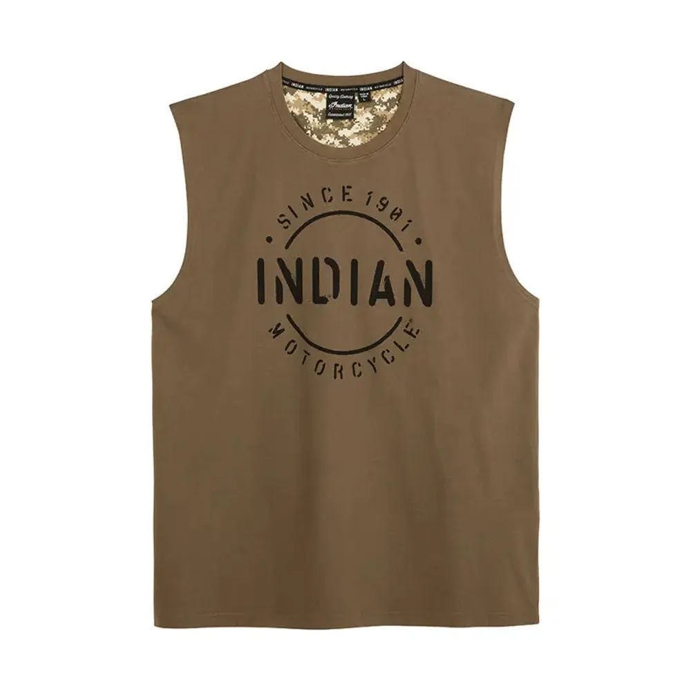 Indian Motorcycle  Polaris Mens Stencil Block Icon Tank Casual Lightweight Comfortable