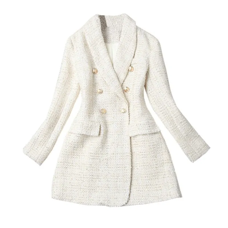 KAROLYI DORA Classic Double-Breasted Cotton-Poly Blend Blazer Coat