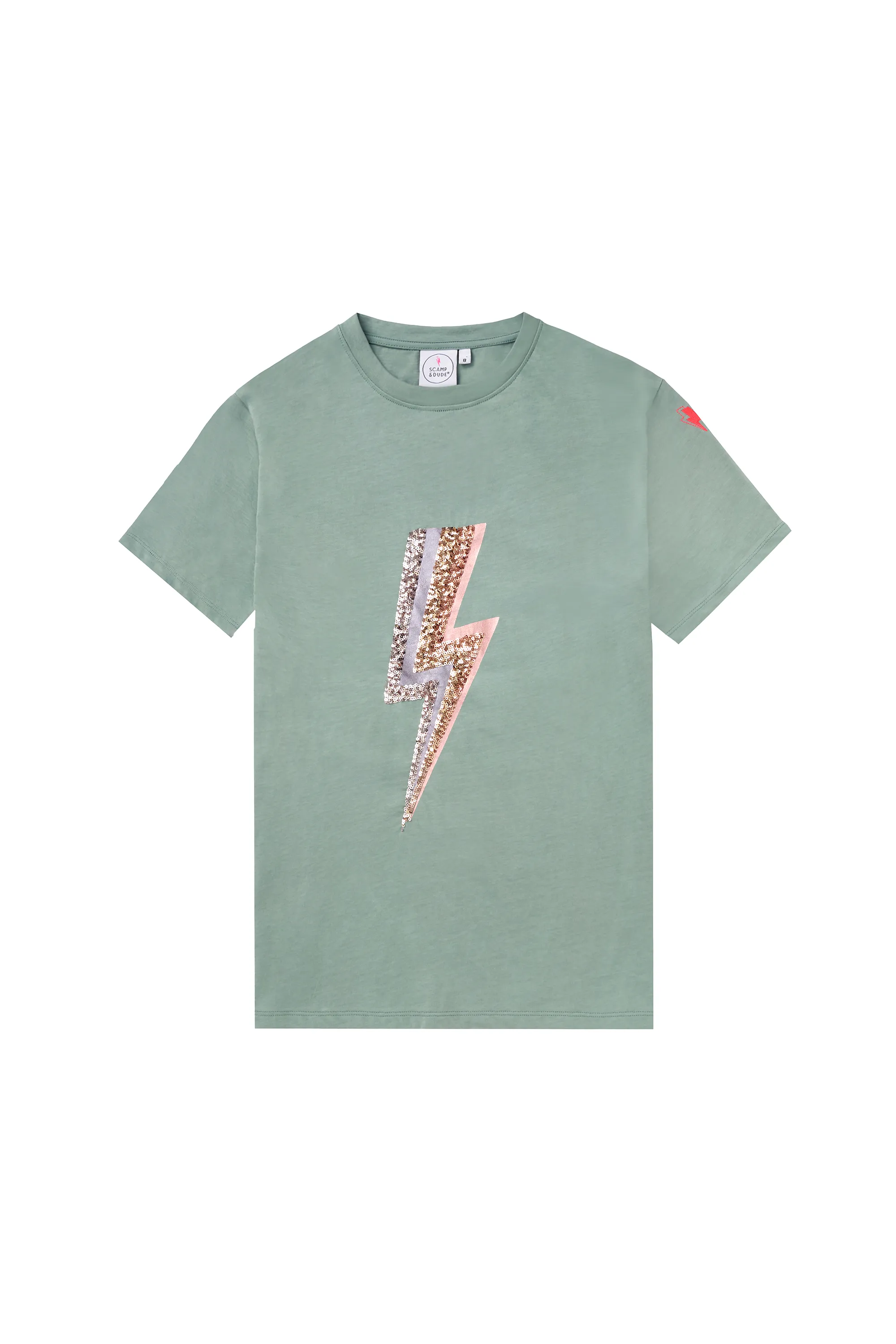 Khaki with Multi Coloured Sequin and Foil Lightning Bolt T-Shirt