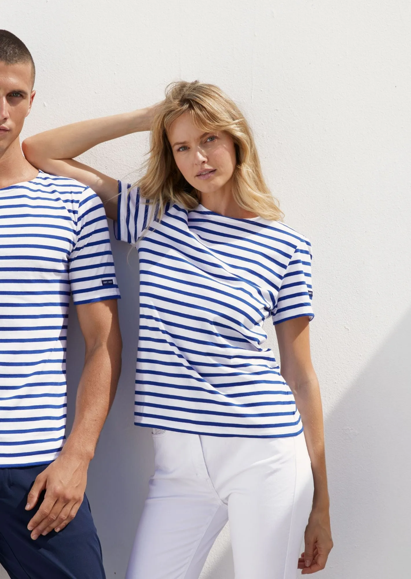 LEVANT MODERN - Breton Stripe Short Sleeve Shirt | Soft Cotton | Unisex Fit (WHITE / ROYAL BLUE)