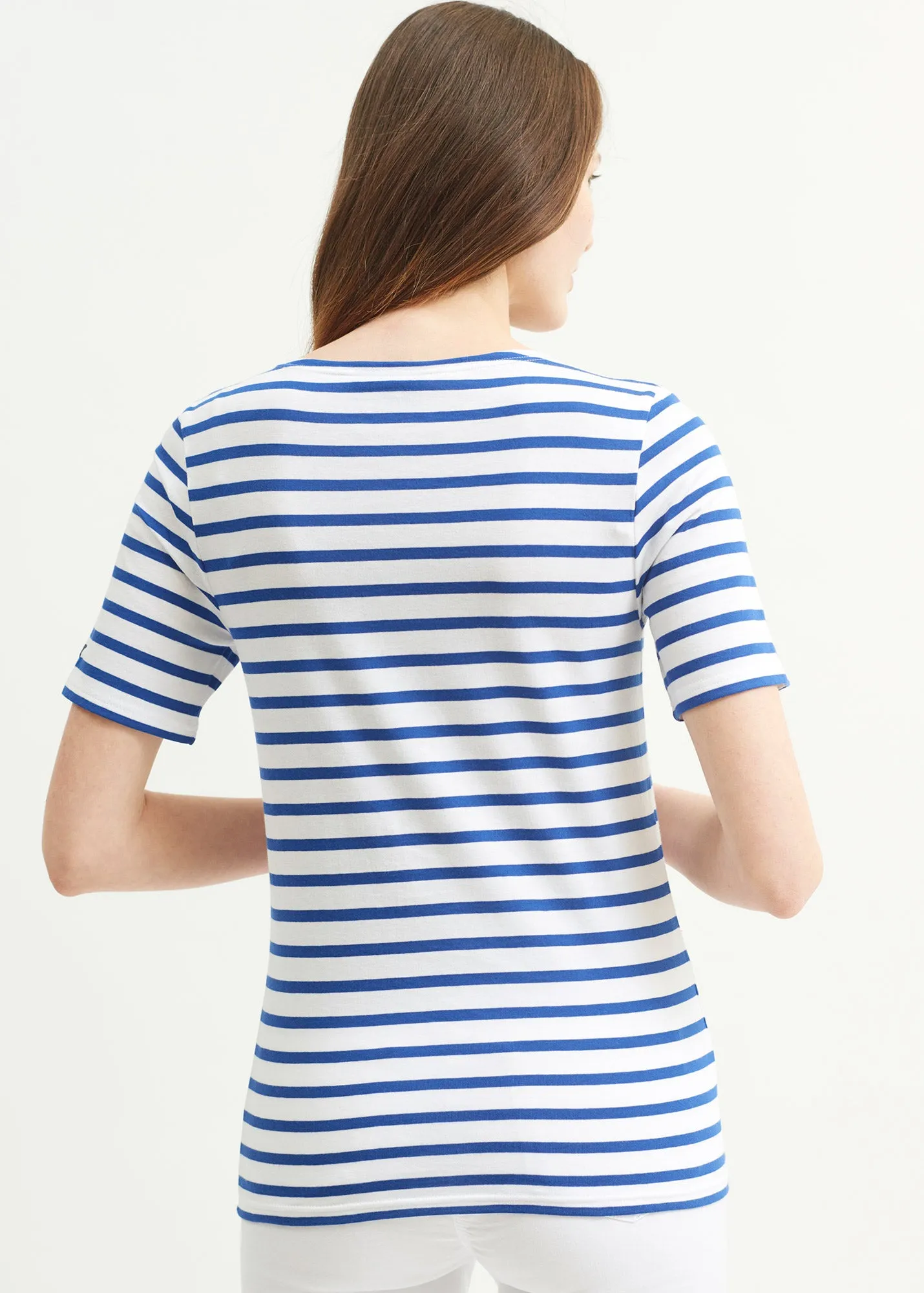 LEVANT MODERN - Breton Stripe Short Sleeve Shirt | Soft Cotton | Unisex Fit (WHITE / ROYAL BLUE)