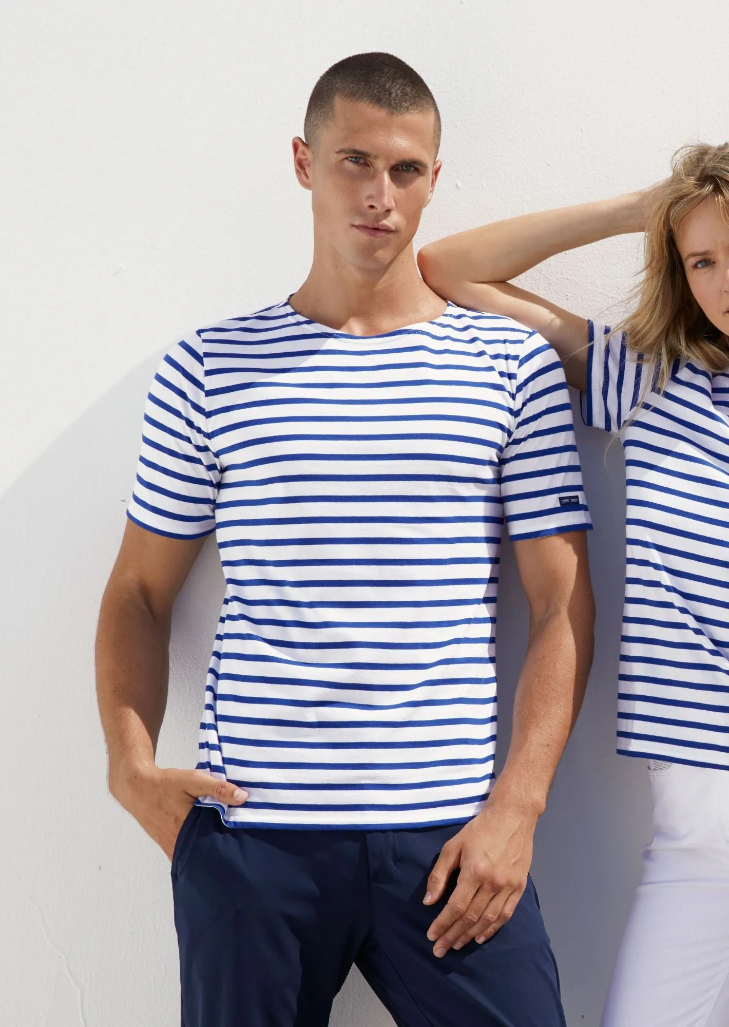 LEVANT MODERN - Breton Stripe Short Sleeve Shirt | Soft Cotton | Unisex Fit (WHITE / ROYAL BLUE)