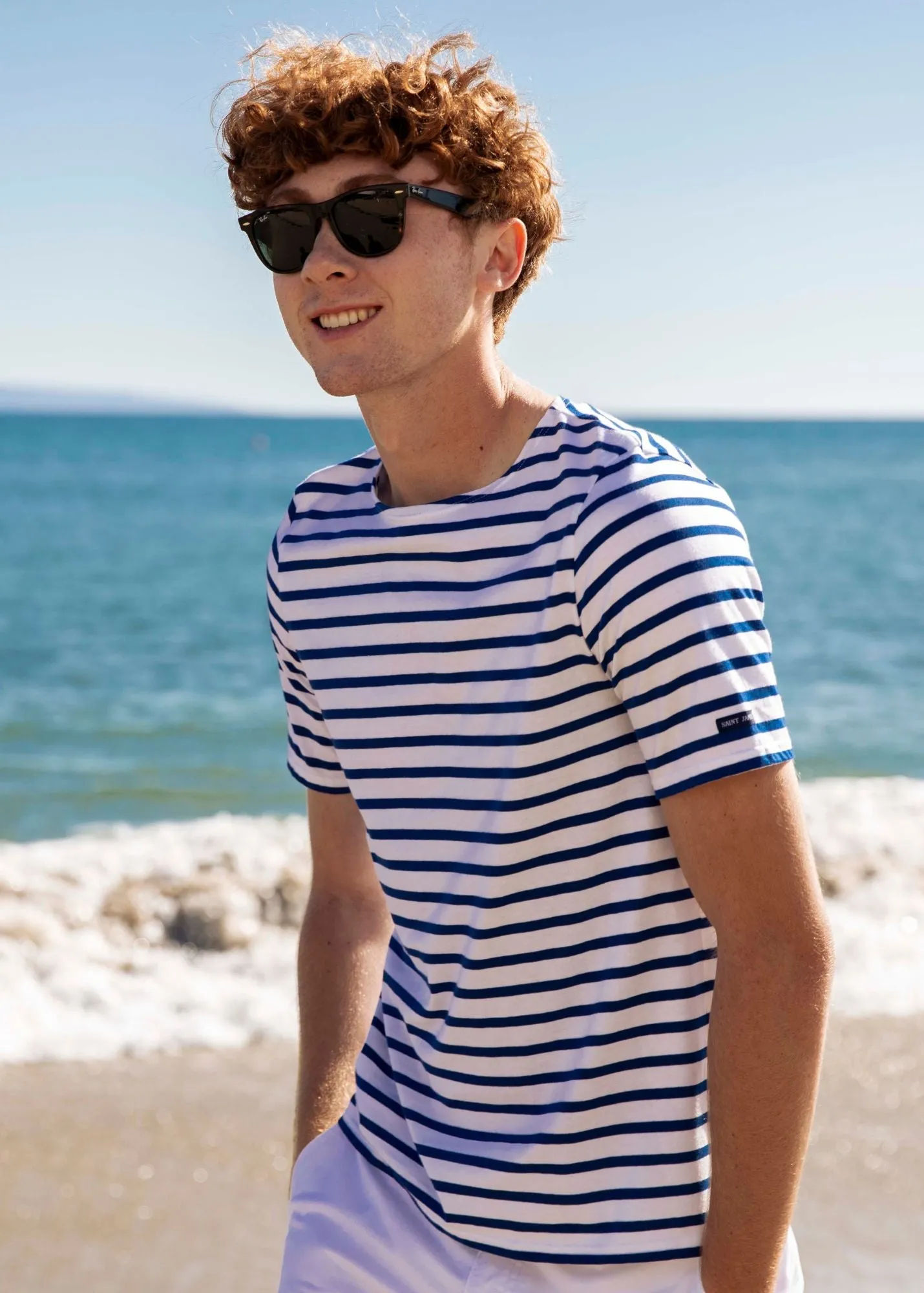 LEVANT MODERN - Breton Stripe Short Sleeve Shirt | Soft Cotton | Unisex Fit (WHITE / ROYAL BLUE)