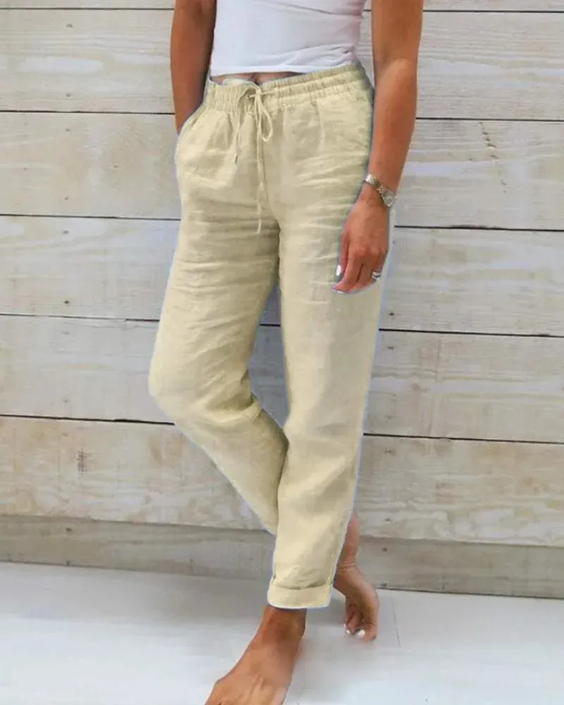 Linen Pants Ladies - Relaxed Style - Breathable Material - Ideal for Home and Informal Outing