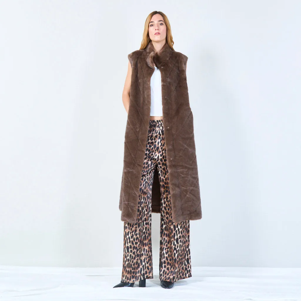 Long quilted faux fur vest wholesale