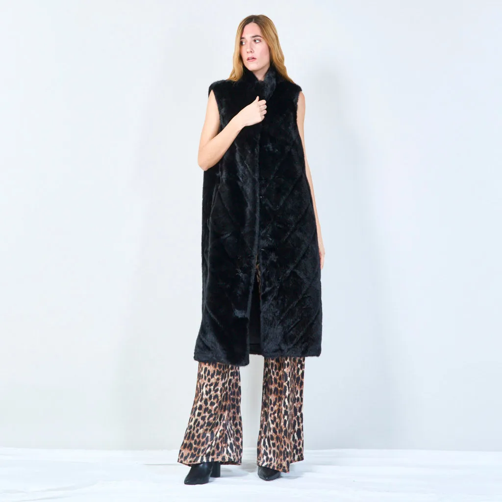 Long quilted faux fur vest wholesale