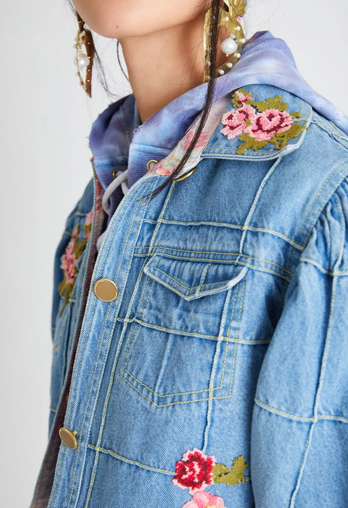 LoveShackFancy Devia Cropped Denim Jacket