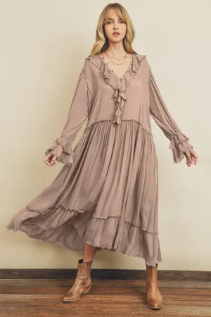 Lt Mauve Laidback Frill Maxi Dress