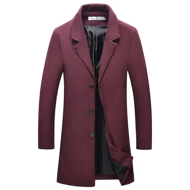 Male warm in winter slim Fit long business Woolen Overcoat