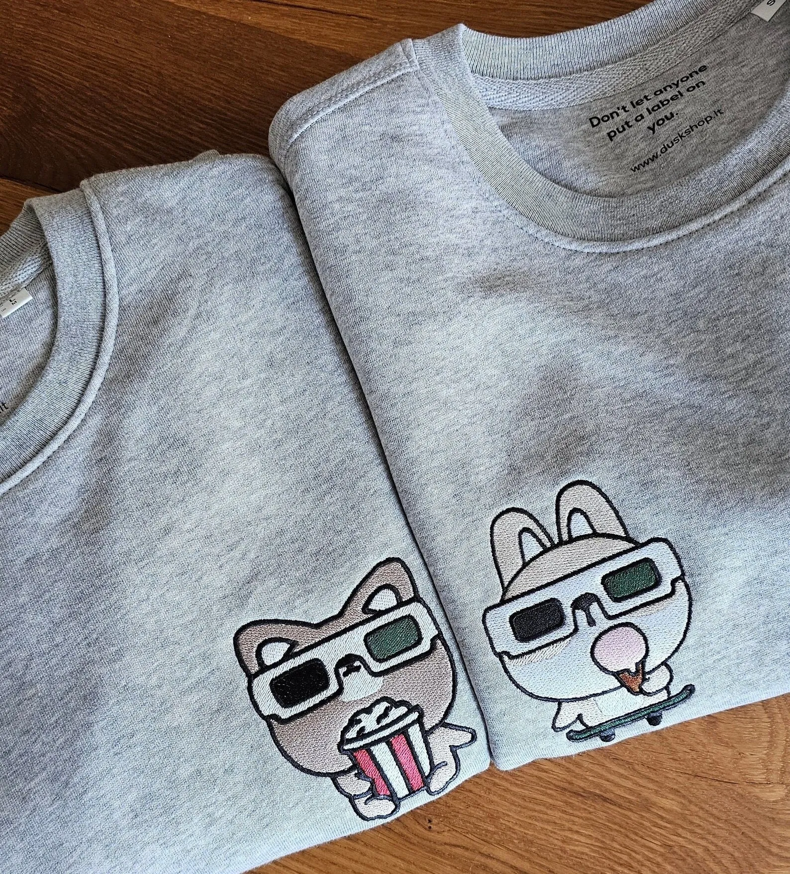 Matching Couple Hoodies - Cartoon Cat Custom Embroidered Couples Matching Hoodies