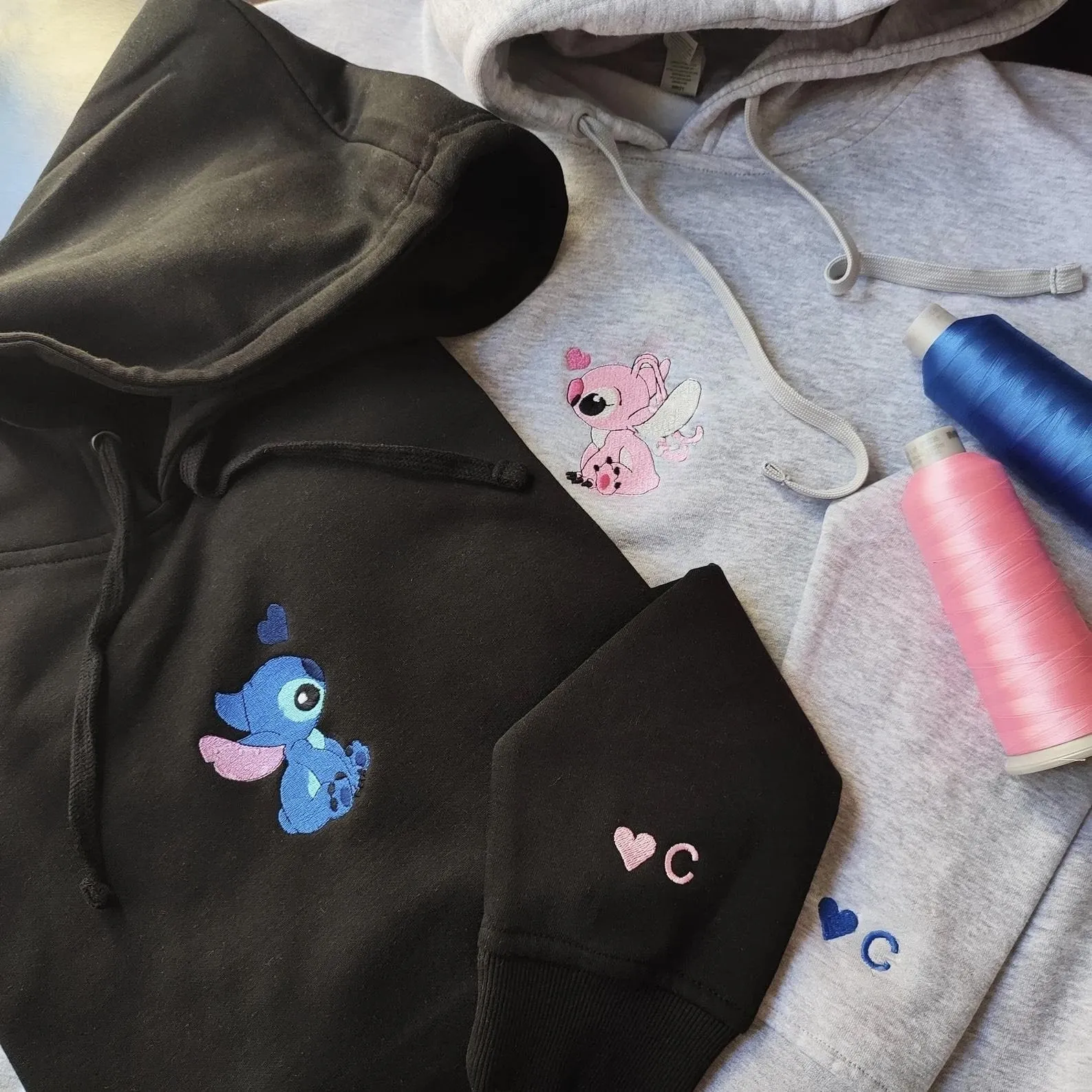 Matching Couple Hoodies - Cute Angels Custom Embroidered Couples Matching Hoodies