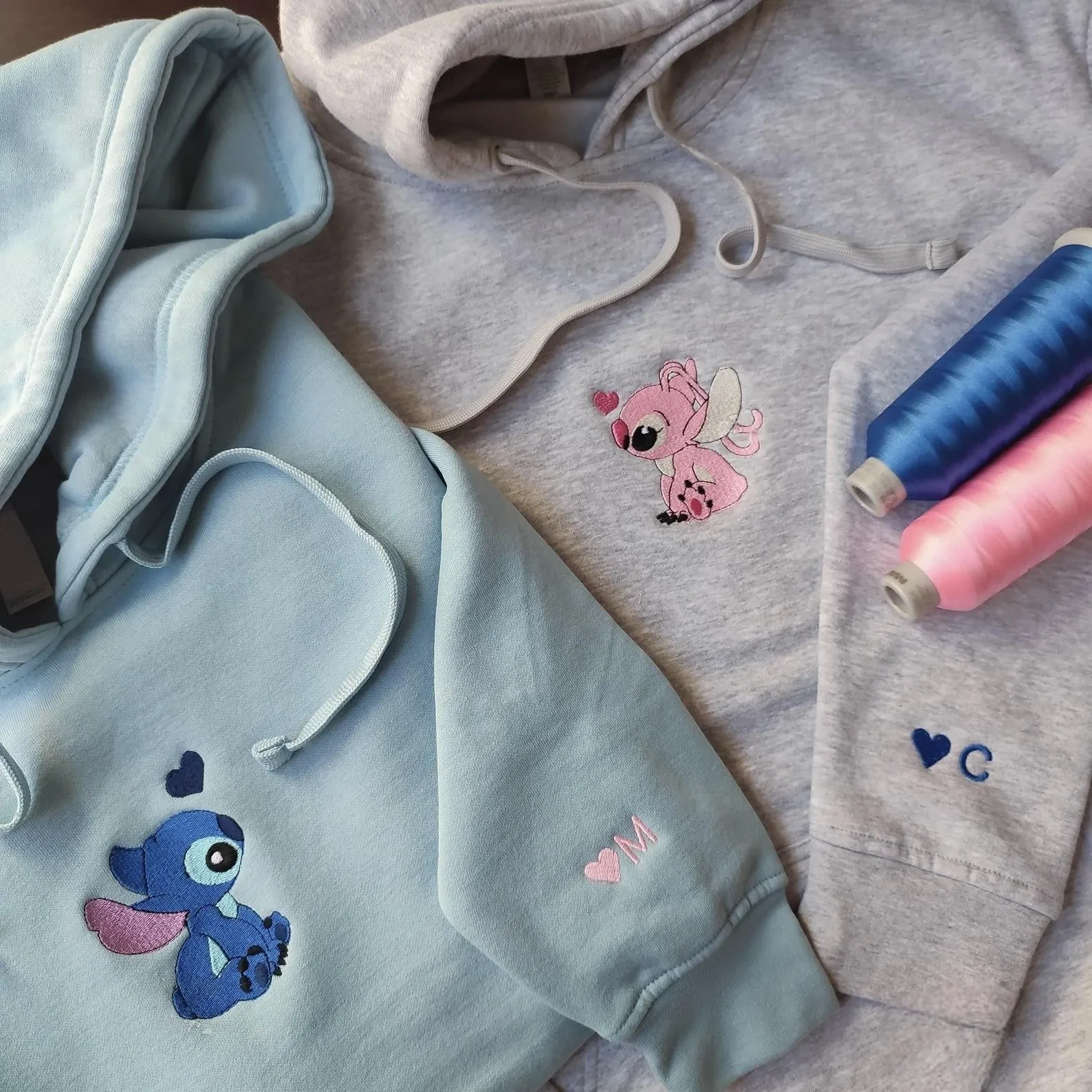 Matching Couple Hoodies - Cute Angels Custom Embroidered Couples Matching Hoodies