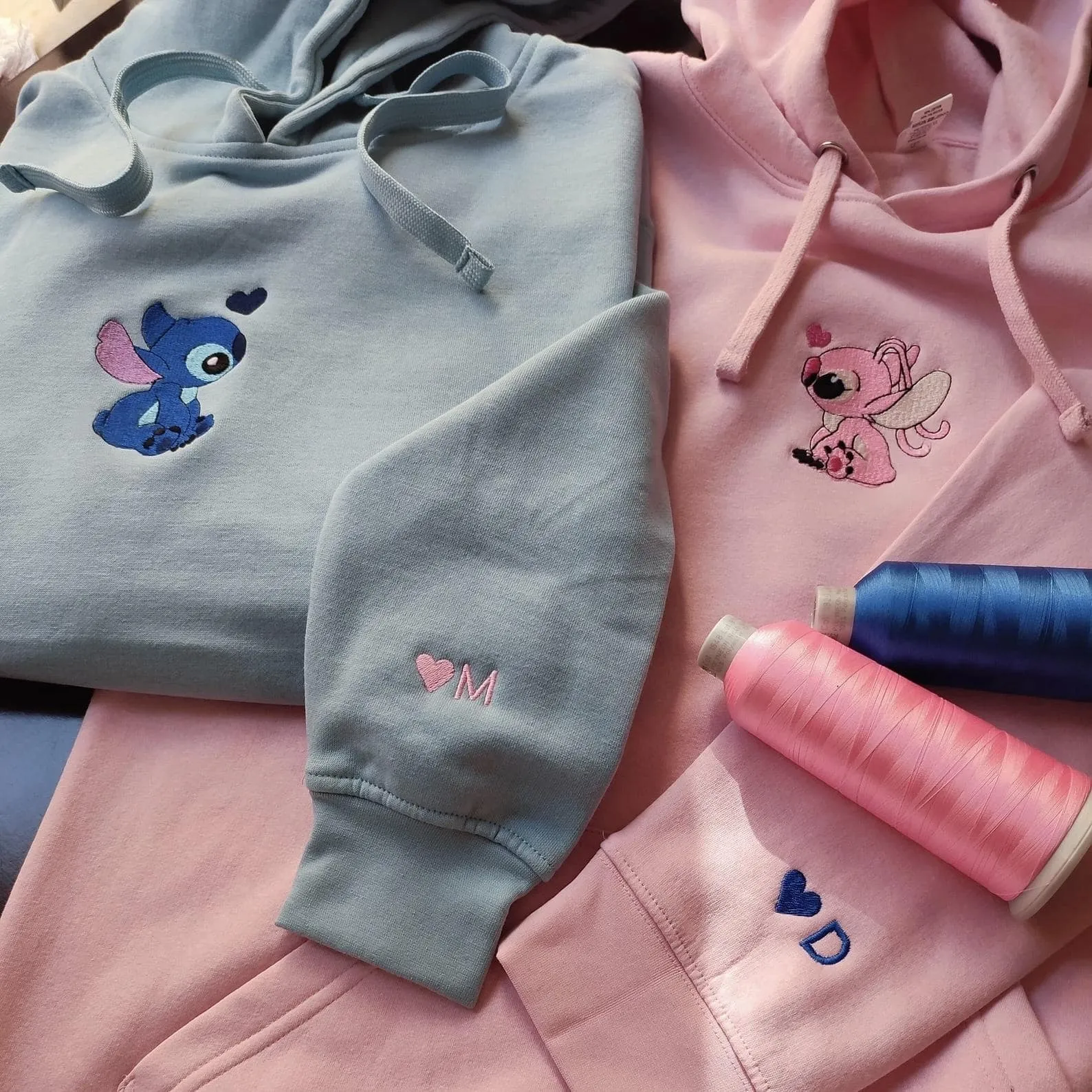 Matching Couple Hoodies - Cute Angels Custom Embroidered Couples Matching Hoodies