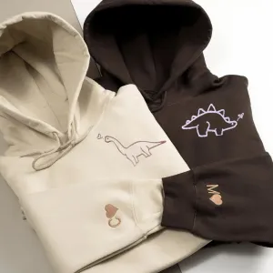 Matching Couple Hoodies -  Dinosaurs Custom Embroidered Sweatshirts For Couples