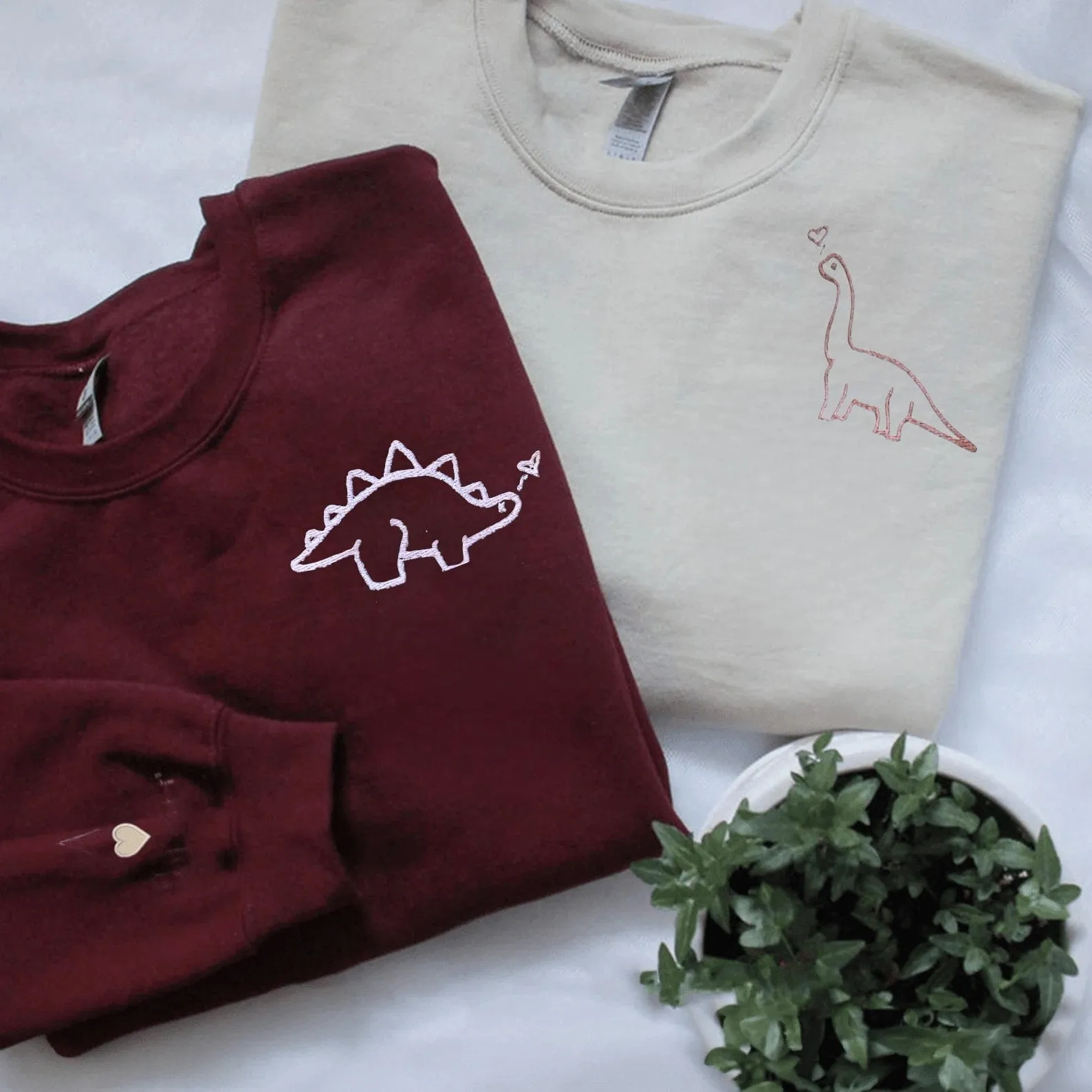 Matching Couple Hoodies -  Dinosaurs Custom Embroidered Sweatshirts For Couples