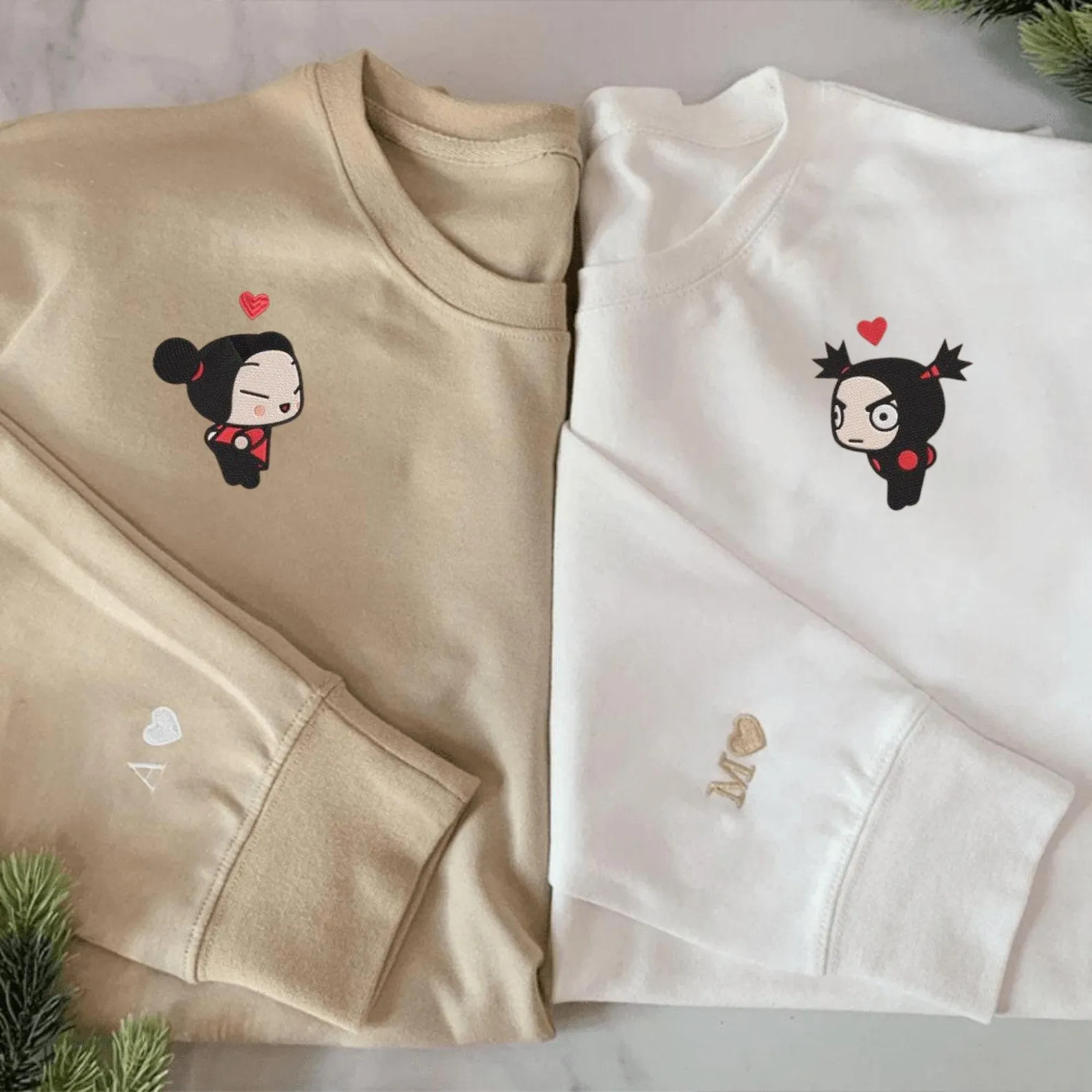 Matching Couple Hoodies - Pucca Garu Cartoon Couple Custom Embroidered Sweatshirts For Couples