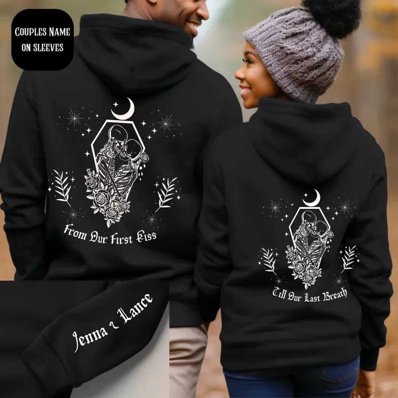 Matching Couple Hoodies - "From Our First Kiss" Custom Embroidered Couples Matching Hoodies