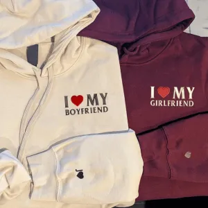 Matching Couple Hoodies -  "I Love My Boyfriend/Girlfriend" Custom Embroidered Sweatshirts For Couples