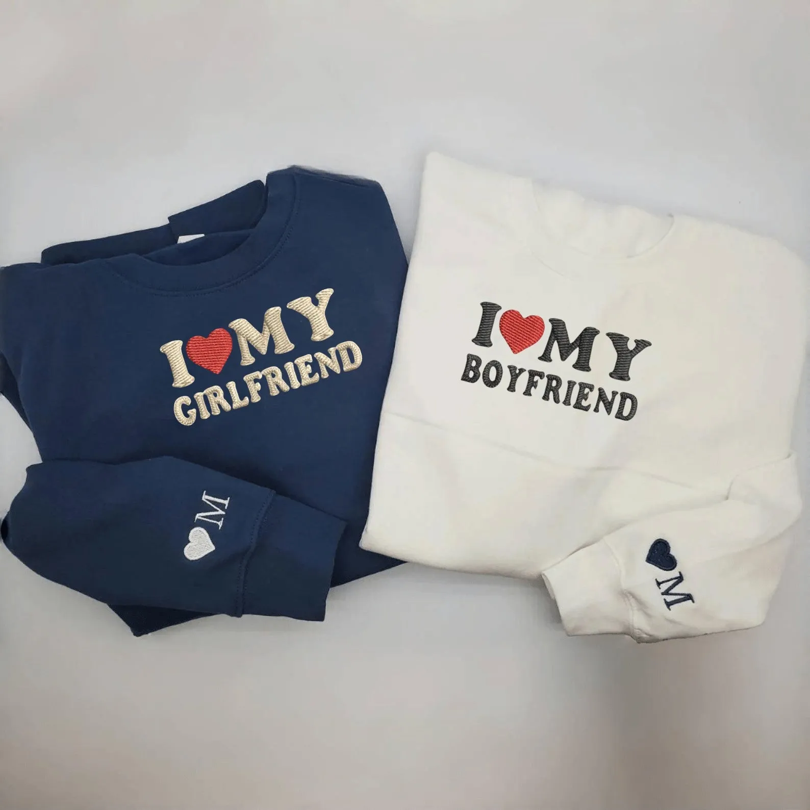 Matching Couple Hoodies -  "I Love My Boyfriend/Girlfriend" Custom Embroidered Sweatshirts For Couples