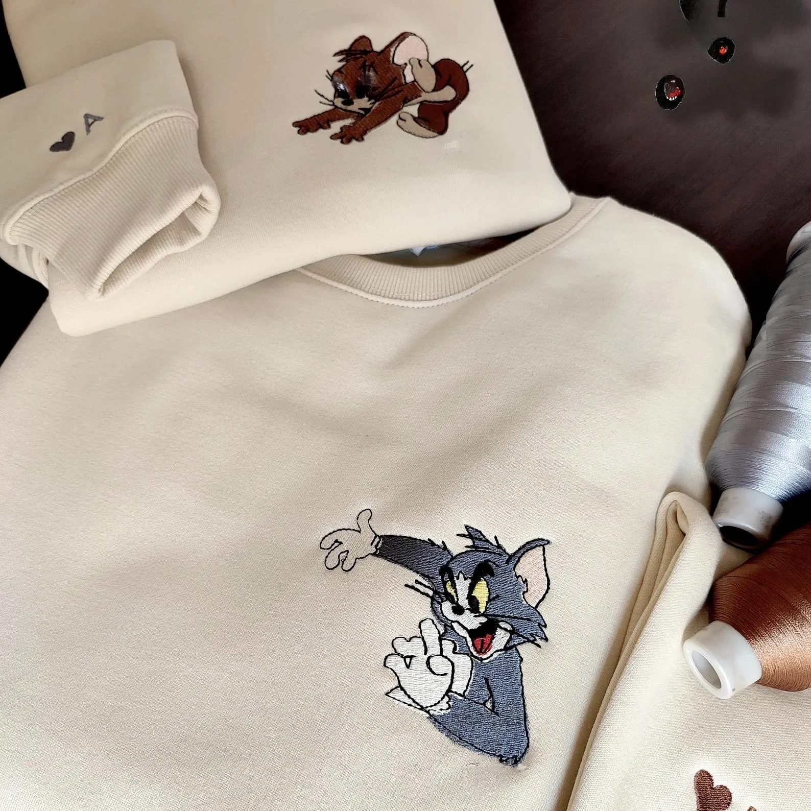 Matching Couple Hoodies - Tom & Jerry Custom Embroidered Couples Matching Hoodies