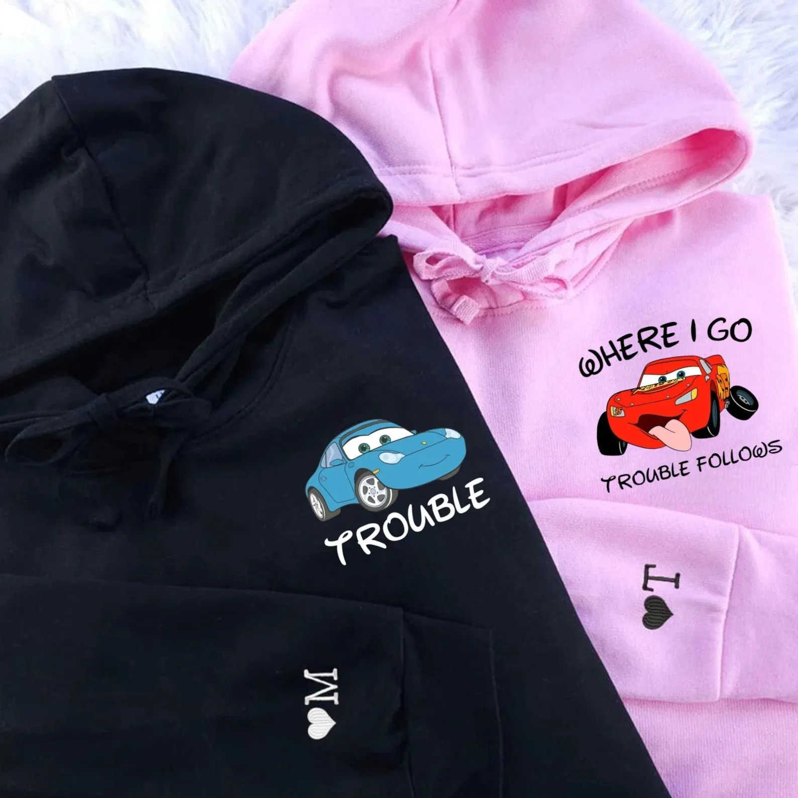 “McQueen x Sally” Couple Hoodies – Trouble & Follows Matching Set