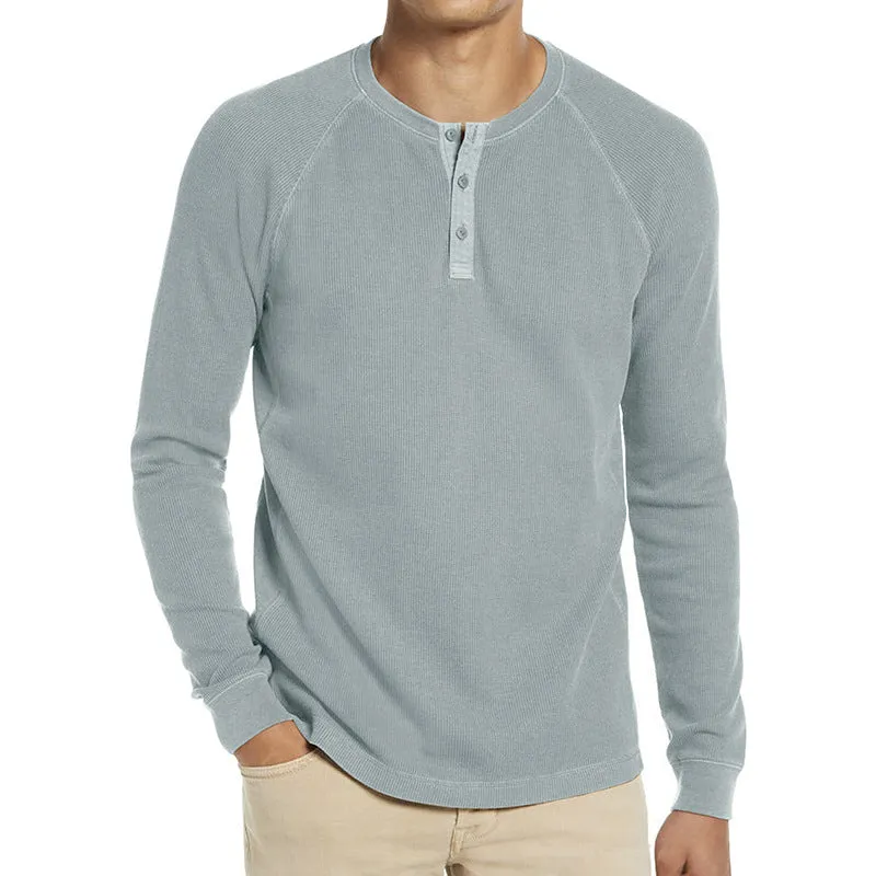 Men's Breathable Waffle Henley Long Sleeve Shirts