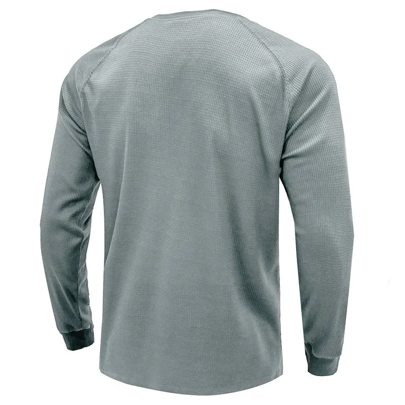 Men's Breathable Waffle Henley Long Sleeve Shirts