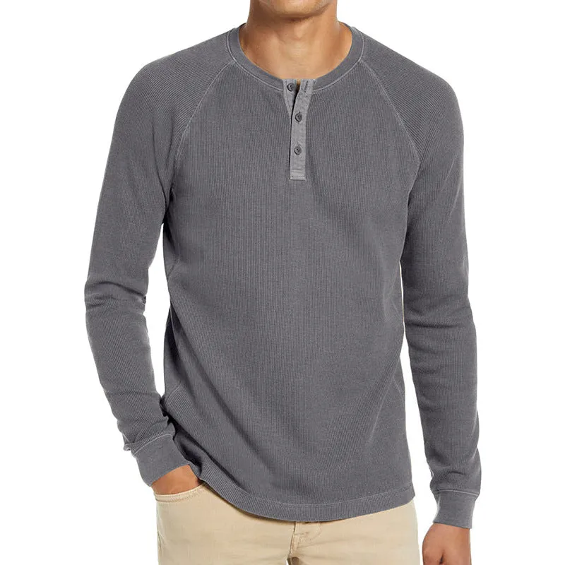 Men's Breathable Waffle Henley Long Sleeve Shirts